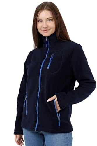 GENIUS STORE Kadın Polar Tam Fermuarlı Outdoor 3 Cepli Spor Polar Ceket (LACİVERT/S)