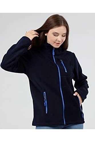 GENIUS STORE Kadın Polar Tam Fermuarlı Outdoor 3 Cepli Spor Polar Ceket (LACİVERT/S)