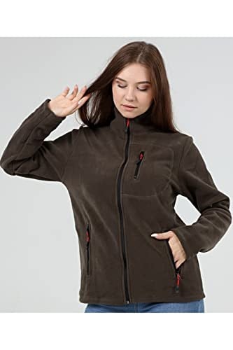 GENIUS STORE Kadın Polar Tam Fermuarlı Outdoor 3 Cepli Spor Polar Ceket (HAKİ/S)
