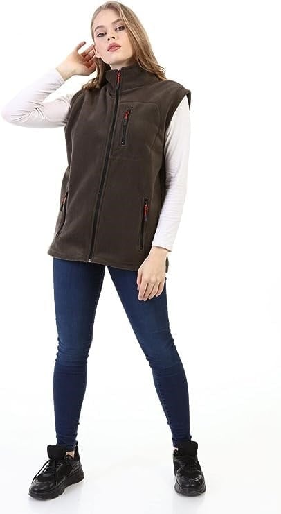 GENIUS STORE Kadın Polar Yelek Tam Fermuarlı Outdoor Spor Yelek 3Cepli