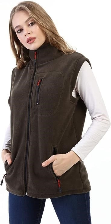 GENIUS STORE Kadın Polar Yelek Tam Fermuarlı Outdoor Spor Yelek 3Cepli