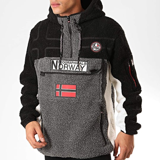 Geographical Norway Erkek Polar Kapüşonlu Sweatshirt Fermuarlı Yaka Riakolo, gri, L