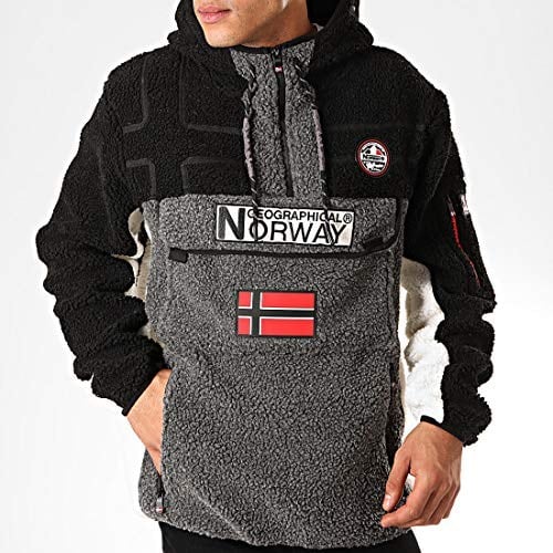 Geographical Norway Erkek Polar Kapüşonlu Sweatshirt Fermuarlı Yaka Riakolo, gri, L