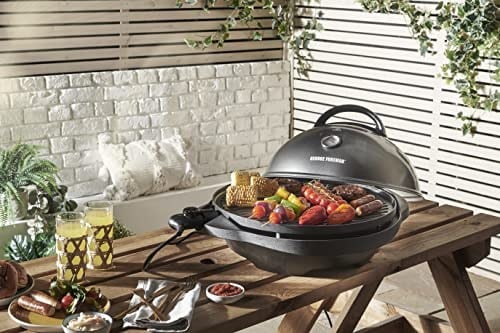George Foreman Indoor/Outdoor Izgara: Ayakta Izgara ve Masa Izgarası (Iç ve Dış Mekan Kullanımı, Balkon ve Mutfak, Çap 44,5 Cm, Sıcaklık Göstergesi, Yağ Damlama Tepsisi, 22460-56