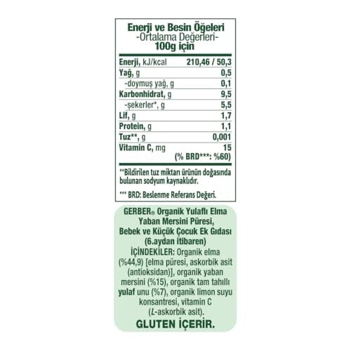 Gerber Organic Yulaflı Elma ve Yaban Mersini Püre 110g​ - Seçenekler: Armut, Armut Elma ve Muz, Elma, Elma ve Mango...