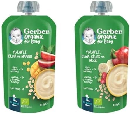 Gerber Organik Yulaflı Elma ve Mango Püresi 8x110g ve Gerber Organic Yulaflı Elma, Çilek ve Muz Püre 8x110g​