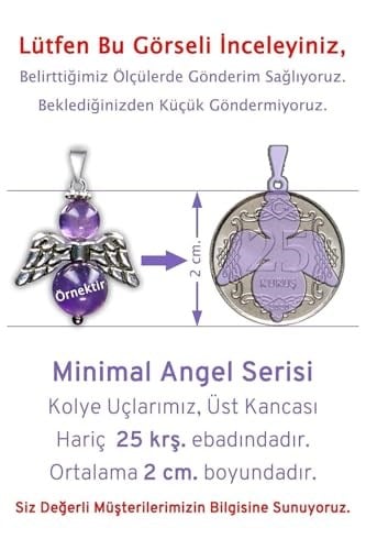 Gerçek Ametist Doğal Taşı Minimal Melek Model A Kalite Zincirli Kolye Ucu Mor