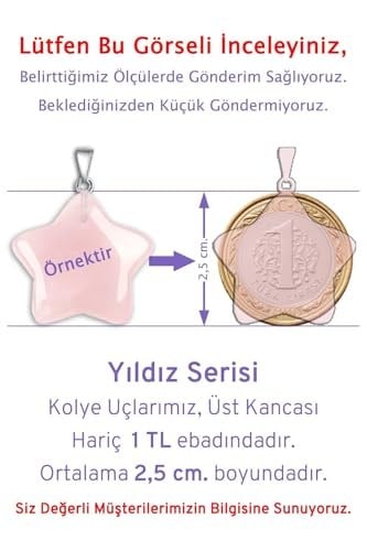 Gerçek Pembe Kuvars Doğal Taşı Yıldız Model Zincirli Kolye Ucu Pembe