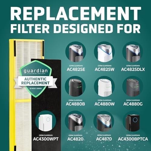 Germ Guardian FLT48254PK GermGuardian FLT4825 HEPA yedek filtre B, AC4825E, AC4300BPTCA, AC4850PT, AC4900CA, CDAP4500BCA, CDAP4500WCA hava temizleyici, 4 adet, gri, siyah