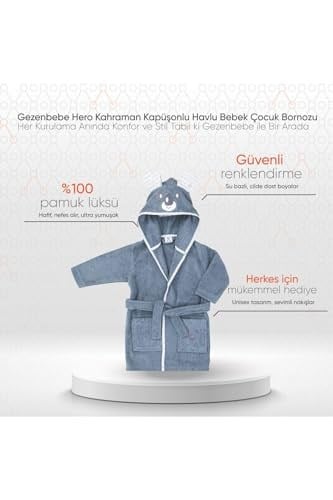 Gezenbebe Hero Kahraman Kapüşonlu Havlu Bebek Çocuk Bornozu Koala 2-4 Yaş