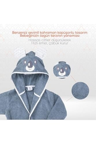 Gezenbebe Hero Kahraman Kapüşonlu Havlu Bebek Çocuk Bornozu Koala 2-4 Yaş
