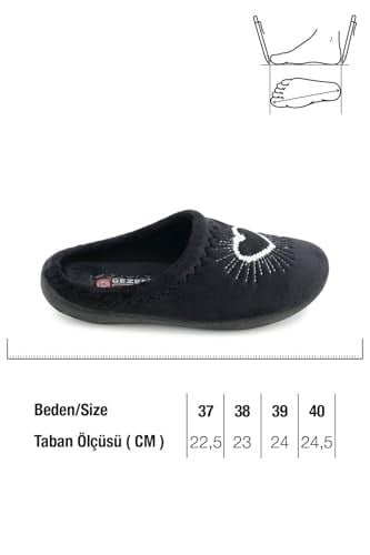 Gezer Kadın Kışlık Nakışlı Kalp Tasarım Rahat Taban Ev Bahçe Gondol Terlik GT1KZM.15944.00