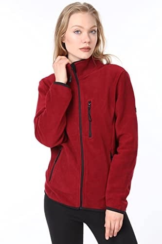 Ghassy Co. KADIN TAM FERMUARLI POLAR CEKET BORDO L