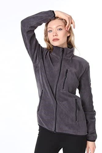 Ghassy Co. KADIN TAM FERMUARLI POLAR CEKET FÜME(KOYU GRİ) XXL