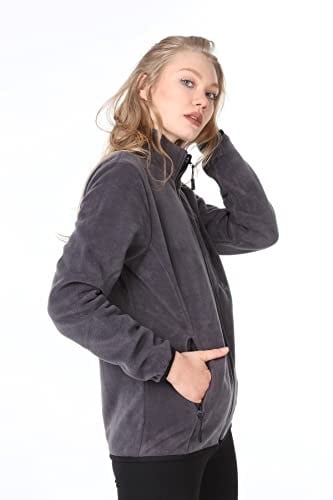 Ghassy Co. KADIN TAM FERMUARLI POLAR CEKET FÜME(KOYU GRİ) XXL