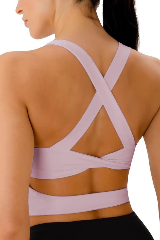 Ghassy Co. Kadın Çarpraz Sırt Detaylı Kaplı Yoga Egzersiz Fitness Spor Sütyeni CRS001 Pudra XL