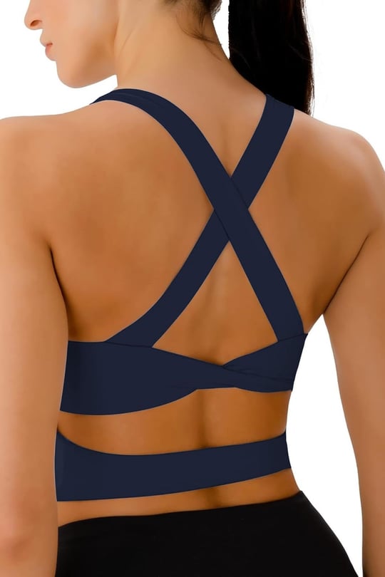 Ghassy Co. Kadın Çarpraz Sırt Detaylı Kaplı Yoga Egzersiz Fitness Spor Sütyeni CRS001 LACİVERT L