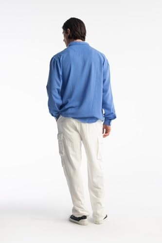 GIESTO Oversize Dökümlü Erkek Gömlek - Kırışık Görünümlü, Yaka Düğme Detaylı, Rahat ve Şık Tasarım - Uzun Kollu Basic Gömlek, Oversize Yazlık Gömlek