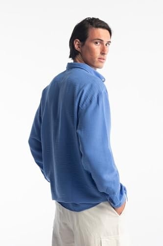 GIESTO Oversize Dökümlü Erkek Gömlek - Kırışık Görünümlü, Yaka Düğme Detaylı, Rahat ve Şık Tasarım - Uzun Kollu Basic Gömlek, Oversize Yazlık Gömlek