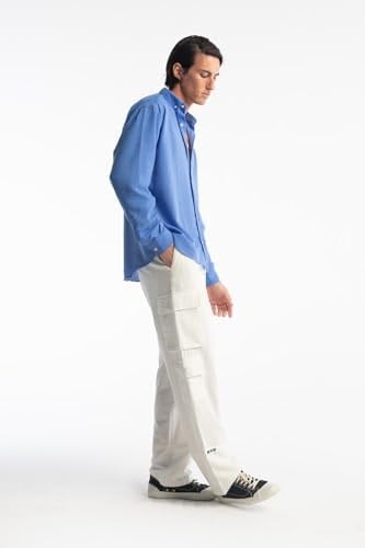 GIESTO Oversize Dökümlü Erkek Gömlek - Kırışık Görünümlü, Yaka Düğme Detaylı, Rahat ve Şık Tasarım - Uzun Kollu Basic Gömlek, Oversize Yazlık Gömlek