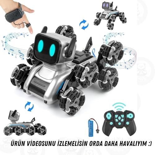 Giffy / Oyuncak 2.4 GhZ Uzaktan ve Bilekten Kumandalı Şarjlı 8 Teker Akrobat Robot Köoek Müzikli ve Led Işıklı Full Fonksiyon Akıllı Köpek Yavrusu Çift Kumanda Kontollü
