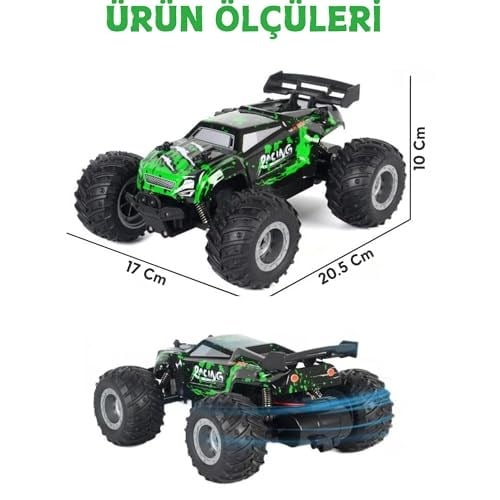 Giffy/Oyuncak 2.4 Ghz Uzaktan Kumandalı Şarjlı LED Işıklı Drift Atan 15 Km Hız Yapan Off Road Araba 45 Dk Sürüş Süresi 1200 Mah Batarya (Yeşil)