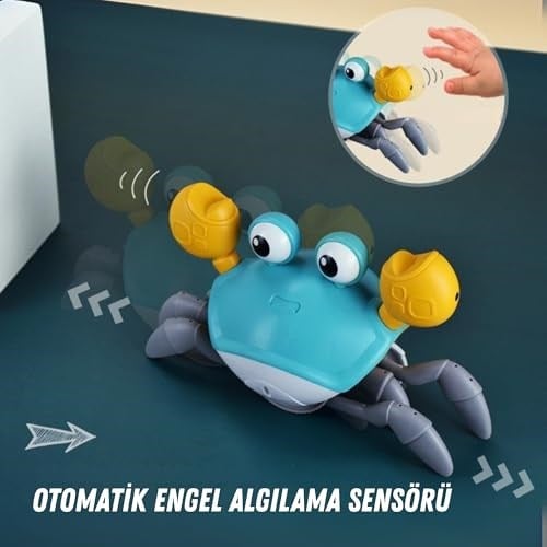 Giffy/Oyuncak Emeklemeye Yardımcı 3 Kademeli Hız Kapatıp Açılabilen Müzikli Sensörlü Dahili Şarjlı Yengeç Yatay Hareketli (MAVİ)