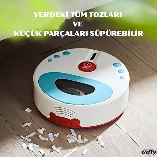 Giffy/Oyuncak Pilli Robot Süpürge Sesli Ve Işıklı Gerçek Süpürme Özelliği Ve Sürekli Farklı Yönlere Giden Oyuncak Robot Süpürge Oyuncağı