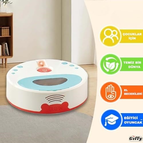 Giffy/Oyuncak Pilli Robot Süpürge Sesli Ve Işıklı Gerçek Süpürme Özelliği Ve Sürekli Farklı Yönlere Giden Oyuncak Robot Süpürge Oyuncağı