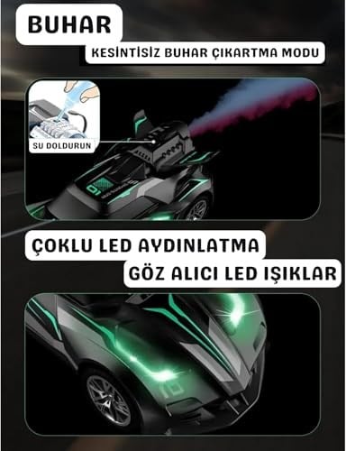 Giffy/Oyuncak Uzaktan Kumandalı Şarjlı Duman Çıkartan Işıklı Araba Buhar Çıkartan Drift Atan Araba 1:20 Ölçek Full Fonksiyon