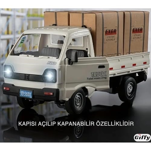 Giffy/Uzaktan Kumandalı RC Kamyonet,Yük Taşıma Aracı,Sesli,Işıklı,Şarjlı,(Pil Hediyeli),2.4 Ghz Araç, Koli Taşıyabilen Nakliye Kamyoneti (Beyaz)