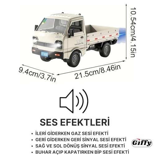 Giffy/Uzaktan Kumandalı RC Kamyonet,Yük Taşıma Aracı,Sesli,Işıklı,Şarjlı,(Pil Hediyeli),2.4 Ghz Araç, Koli Taşıyabilen Nakliye Kamyoneti (Beyaz)