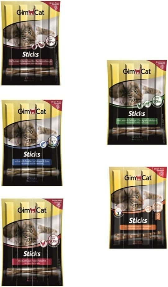 Gimcat Sticks 20 gr 5li Set (Hindi-tavşan/Somon-morina/Kümes Hayvanı/Deniz Tarağı/Kuzu-Tavuk)