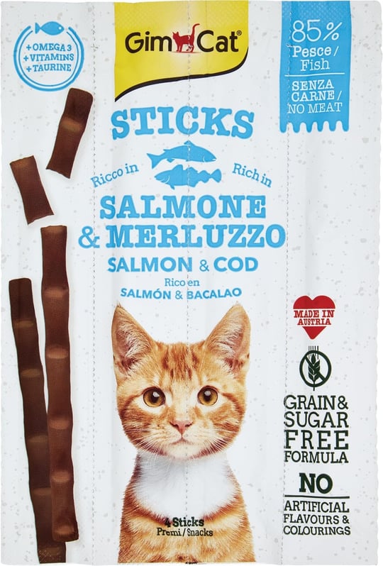 GimCat Sticks Somon & Atlantik Morina Tahılsız Ödül Çubukları 4lü 20 gr