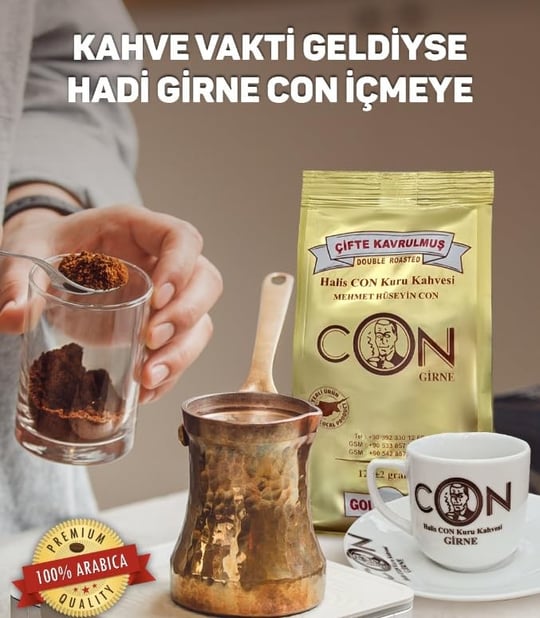 Girne Con Kahve Çifte Kavrulmuş Türk Kahvesi, Gold Label, 125 Gram, Öğütülmüş,%100 Arabica, Kıbrıs Üretim