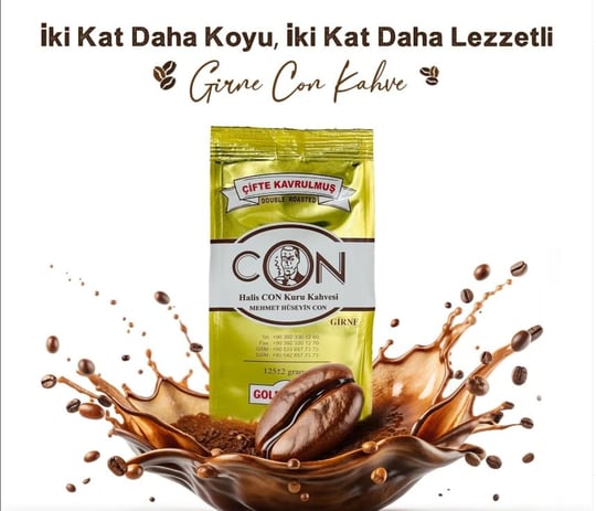 Girne Con Kahve Çifte Kavrulmuş Türk Kahvesi, Gold Label, 125 Gram, Öğütülmüş,%100 Arabica, Kıbrıs Üretim