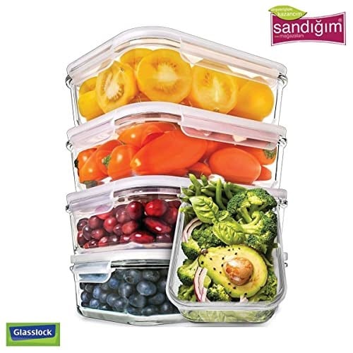 GLASSLOCK KARE CAM SAKLAMA KABI 490 ML - Seçenekler: 490 mL, 900 mL, 1200 mL