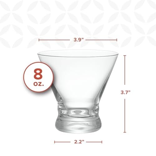 GLING [8 oz. Sapsız Martini Bardakları 4lü Set, Likör için Kokteyl Bardağı, Viski Partiler, Düğünler ve Tüm Etkinlikler için Harika
