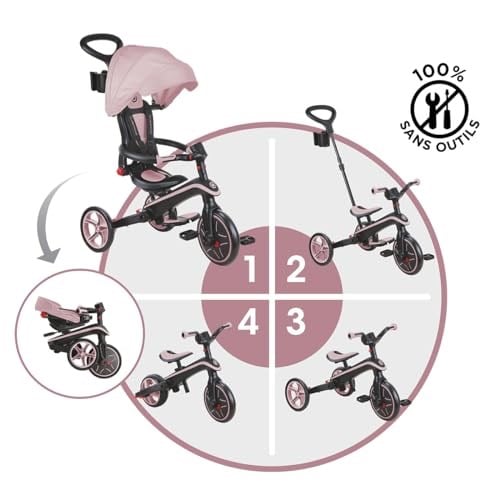 Globber - 4ü 1 Arada Explorer Üç Tekerlekli Bisiklet - 10 Ay - 5 Yaş Arası Yeni Yürümeye Başlayan Çocuklar için Katlanabilir ve Ölçeklenebilir Üç Tekerlekli Bisiklet - Pastel Pembe