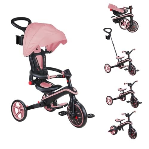Globber - 4ü 1 Arada Explorer Üç Tekerlekli Bisiklet - 10 Ay - 5 Yaş Arası Yeni Yürümeye Başlayan Çocuklar için Katlanabilir ve Ölçeklenebilir Üç Tekerlekli Bisiklet - Pastel Pembe