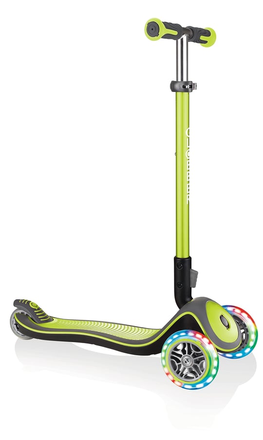 GLOBBER ELITE DELUXE LIGHTS – Tretroller Kinder, 120/80 mm, ABEC 5, 3-rädrig, höhenverstellbar, LED-Rollen, lime grün