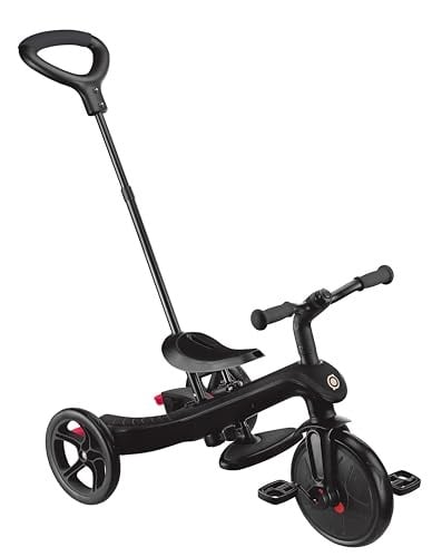 GLOBBER Explorer Trike 4ü 1 arada Pro siyah – Üç tekerlekli bisiklet, denge bisikleti ve bebek arabası, 10/8,5 inç – TPR koltuk – yüksekliği ayarlanabilir çocuk arabası