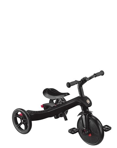 GLOBBER Explorer Trike 4ü 1 arada Pro siyah – Üç tekerlekli bisiklet, denge bisikleti ve bebek arabası, 10/8,5 inç – TPR koltuk – yüksekliği ayarlanabilir çocuk arabası