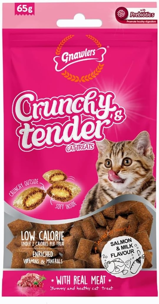 Gnawlers Crunchy Somonlu ve Sütlü Prebiotik Destekli Kedi Ödül Maması 65gr