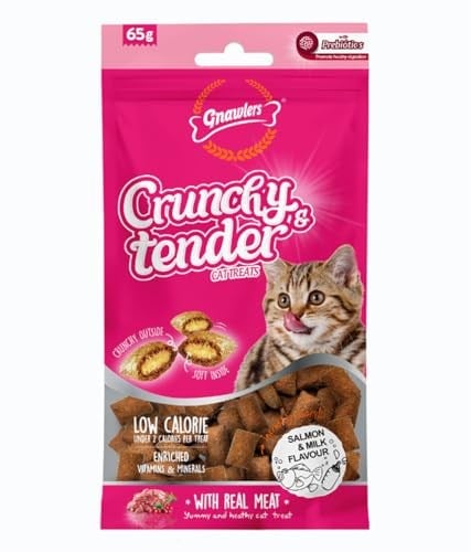 Gnawlers Crunchy Somonlu ve Sütlü Prebiotik Destekli Kedi Ödül Maması 65gr