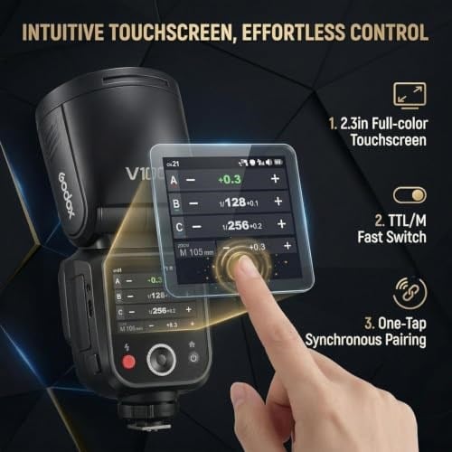 GODOX V100 N Kamera Flaşı, V100N 100 W Dokunmatik Ekran Flaş Cihazı, TTL HSS 1/8000s Speedlite, Nikon Z6III Z8 Z5 Z50II Z50 Zfc Z6II Z30 Z6 Z50II Z7II Z8 Z9 ve D3500 D850 D77 ile Uyumlu 500 D 5600