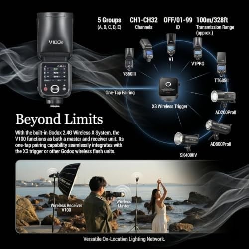 GODOX V100 N Kamera Flaşı, V100N 100 W Dokunmatik Ekran Flaş Cihazı, TTL HSS 1/8000s Speedlite, Nikon Z6III Z8 Z5 Z50II Z50 Zfc Z6II Z30 Z6 Z50II Z7II Z8 Z9 ve D3500 D850 D77 ile Uyumlu 500 D 5600