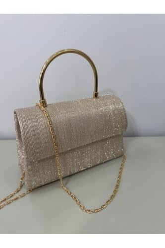 Gold Işıltılı Clutch Abiye Çanta