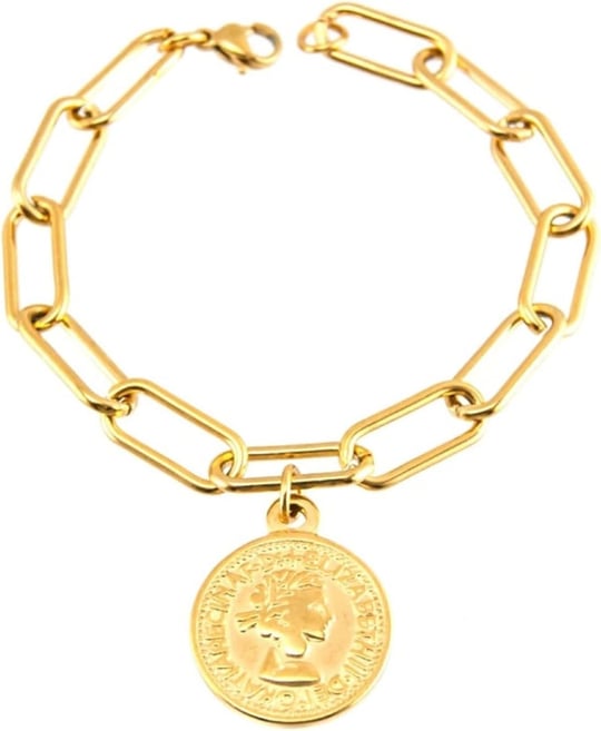 Gold Kaplama Paslanmaz Bayan Büyük Zincir Madalyon Bileklik Bilezik 20 cm arenNM54
