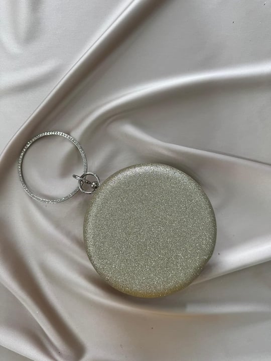 Gold Simli Yuvarlak Abiye Clutch Çanta